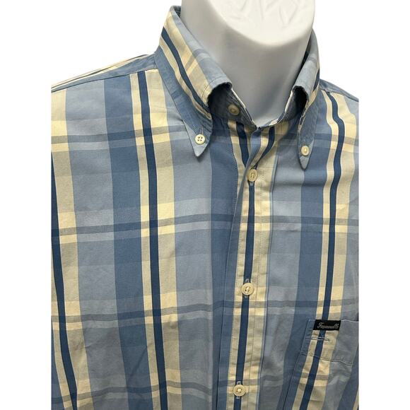 Faconnable Vintage Blue Beige Plaid Cotton Button Down Shirt Men M France 90s - Picture 1 of 5